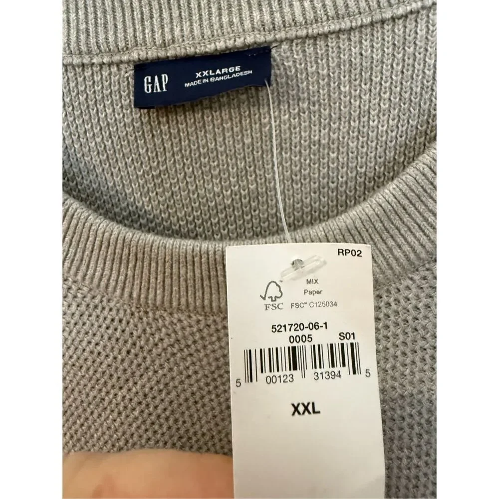 GAP Mainstay Crewneck Sweater XXL Grey NWT 100% Cotton